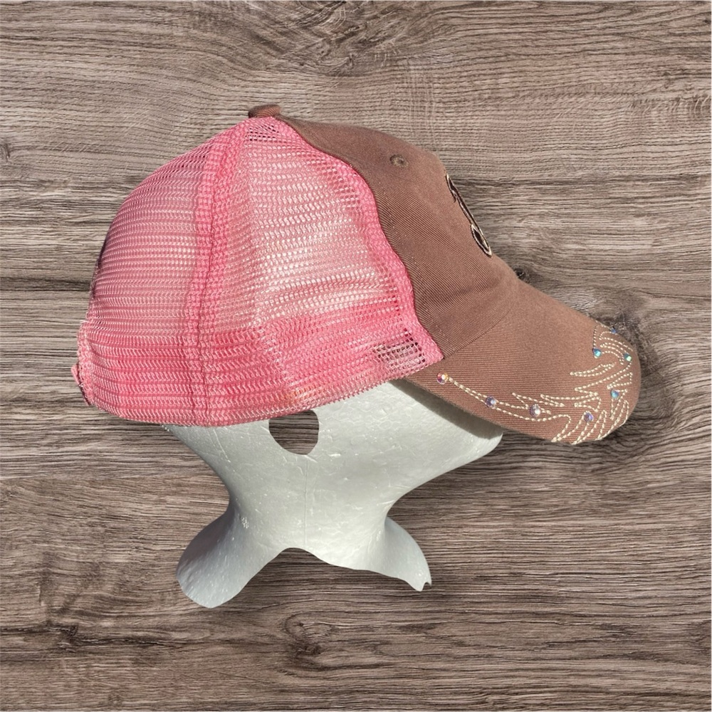 JUSTIN BOOTS WOMENS PINK AND BROWN WESTERN EMBROIDERED BEJEWELED RHINESTONE HAT - Picture 5 of 8
